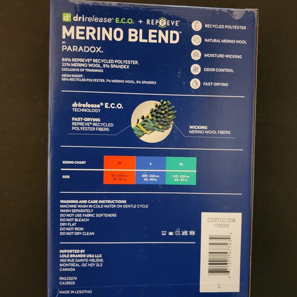 NIB Paradox Men's LG Merino Wool Blend Performance Base Layer Long Sleeve Black - Picture 2 of 6